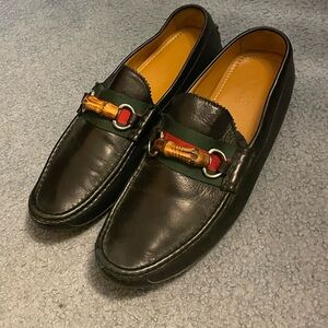 Gucci Black Leather Horsebit Loafers